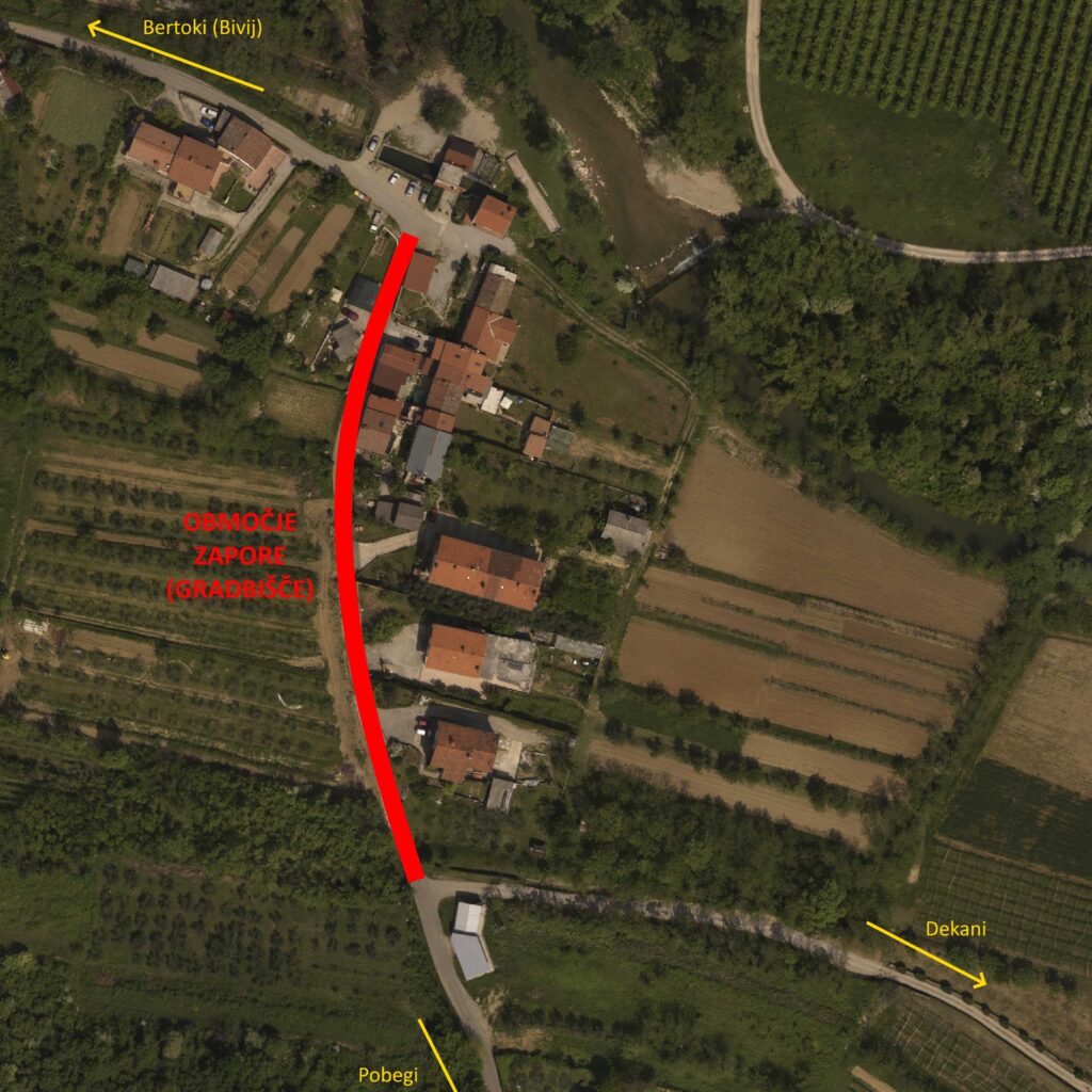 prikaz zapore Ceste na Rižano na zemljevidu