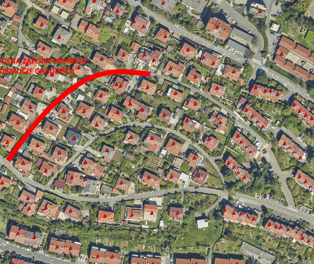 prikaz zapore Vegove ulice na zemljevidu