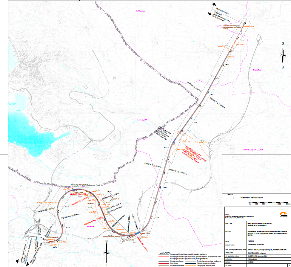 pregledna karta trase drugega tira Divača - Koper